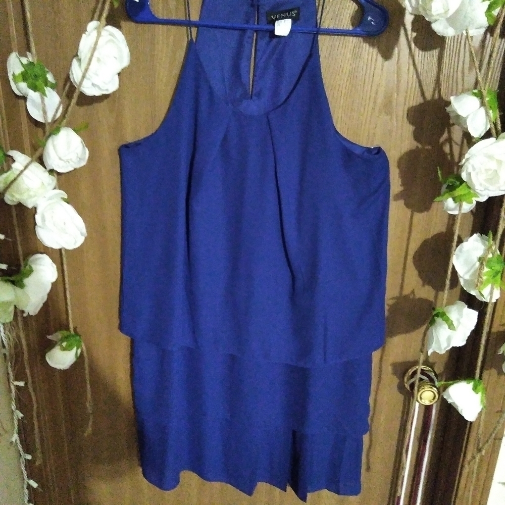 Venus -blue layered ruffle dress
